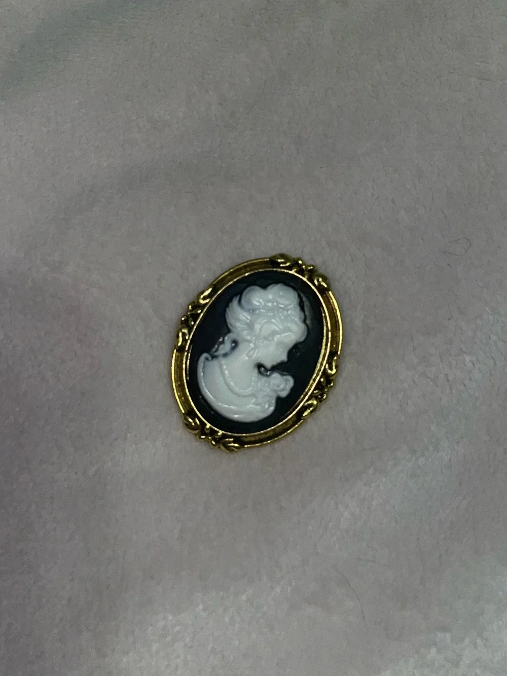Classic Black and White Cameo Brooch with Gold Frame